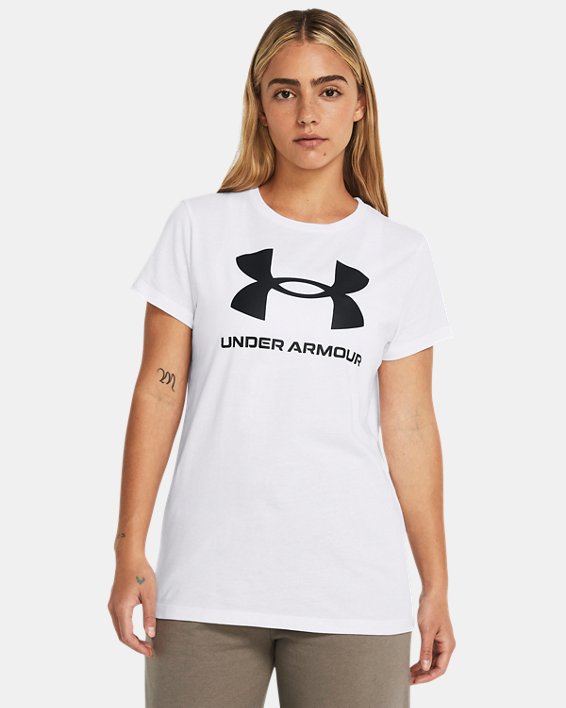 เสื้อแขนสั้น UA Sportstyle Graphic สำหรับผู้หญิง in White image number 0